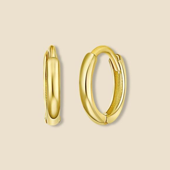 14K Yellow Gold Small Plain Huggie Earrings (8x8 mm) - Picture 3 of 4